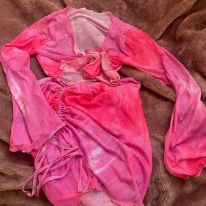 Pink tye dye 2 piece sheer outfit!